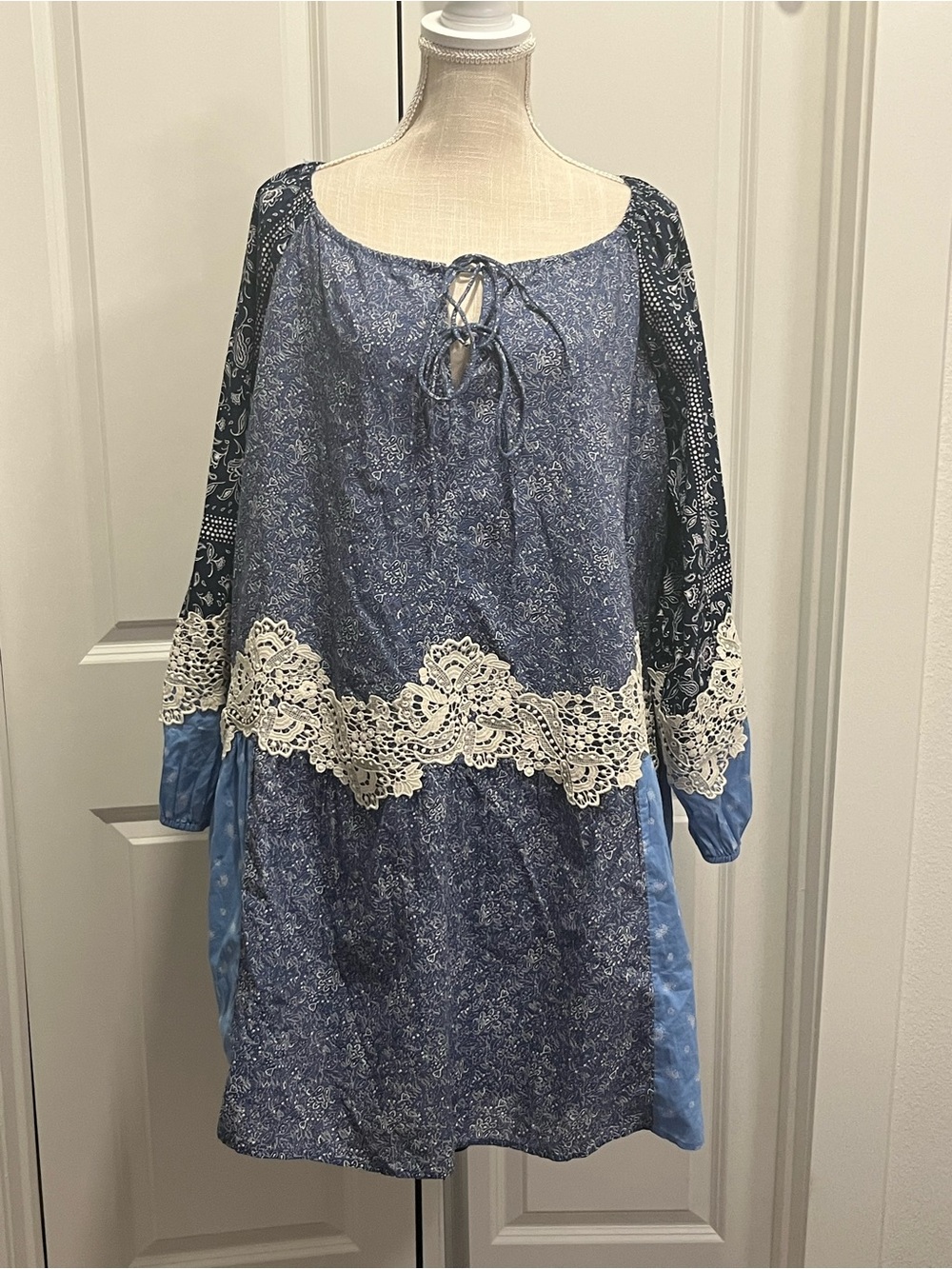 NWT LOFT Paisley Shift Dress Size XL Petite 100% Cotton Lace Boho Prairie